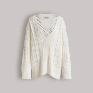 Maglione in maglia Aran con collo in paillettes